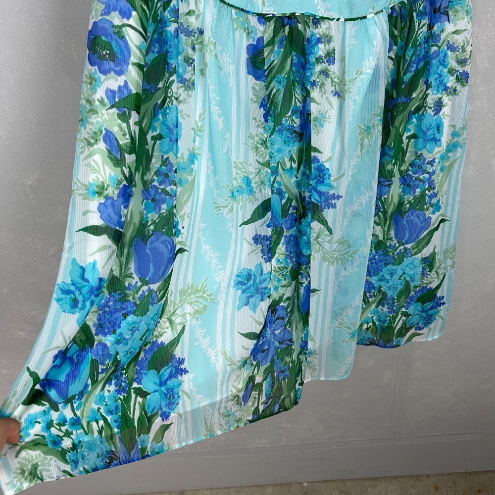 Talbots midi dress size 16W sleeveless fit & flare blue floral chiffon lined - Picture 5 of 11